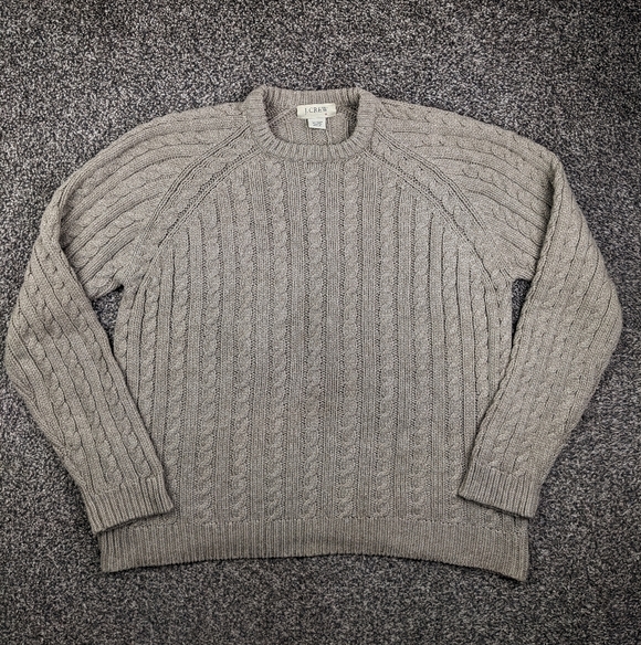 Vintage J Crew Sweater Wool Blend Fisherman Cable Knit Pullover Taupe Mens XL